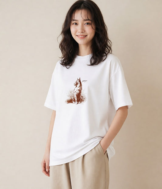 グラフィックTシャツ レディース ソマリ 猫 ねこ イラスト 水彩風 買い物 夏コーデ 白T
