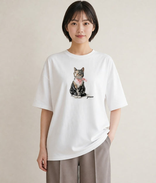 Tシャツ レディース ソマリ 猫 ねこ イラスト ラフ カジュアルコーデ 買い物 白T