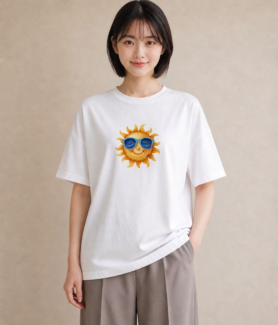 グラフィックTシャツ レディース 太陽 星空 宇宙 イラスト ガーリー 夏コーデ 通学 白T
