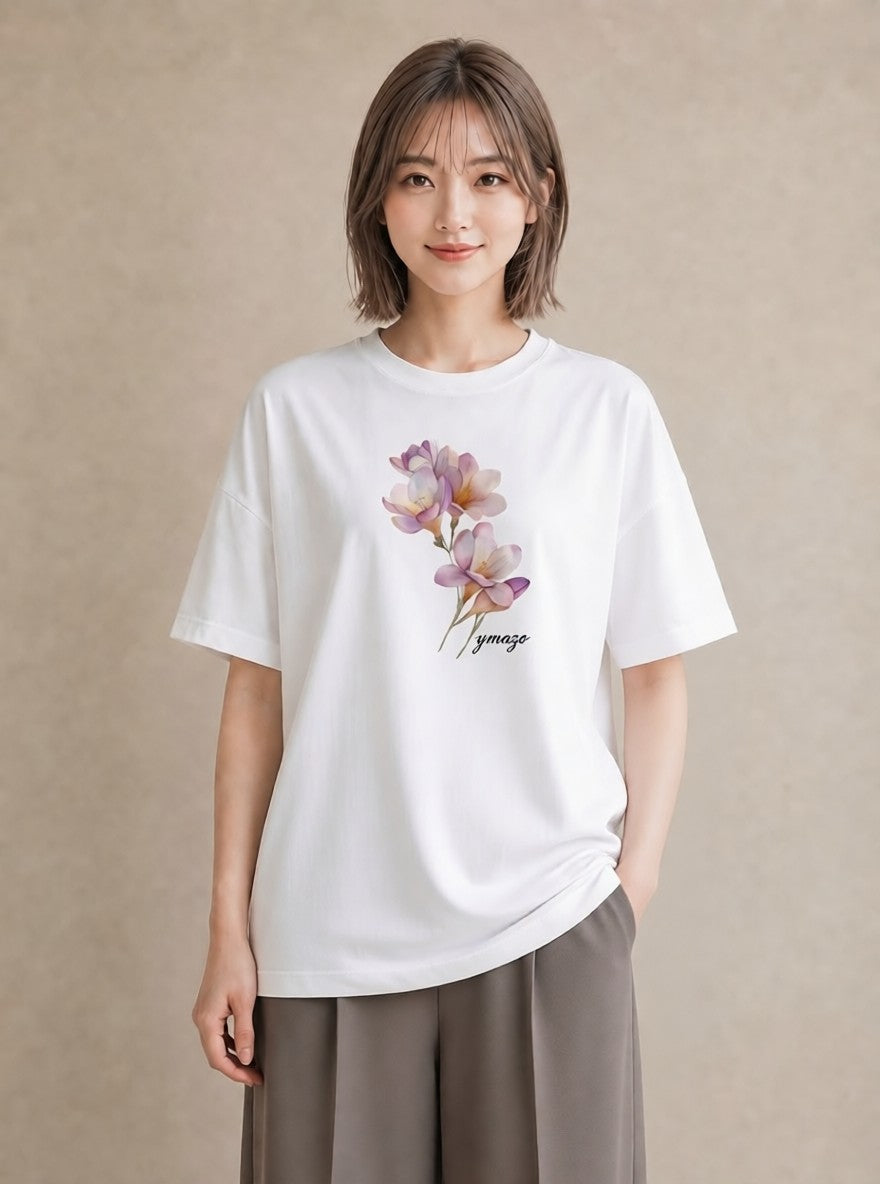 デザインTシャツ レディース パンジー 花 花柄 イラスト カジュアル デート 帰省 白T