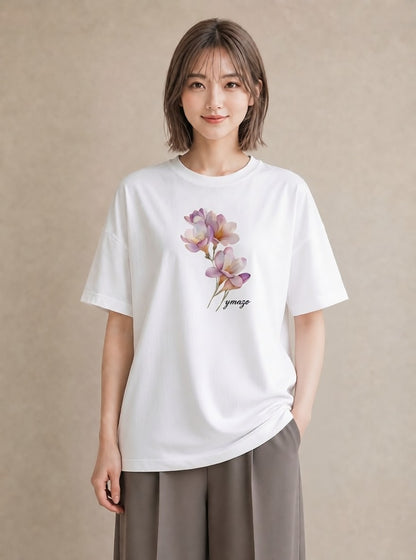 デザインTシャツ レディース パンジー 花 花柄 イラスト カジュアル デート 帰省 白T