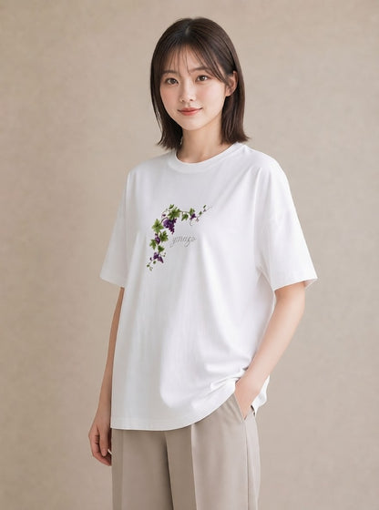 Tシャツ レディース ぶどう 葡萄 食べ物 フード イラスト 個性的 春コーデ 姉妹 白T