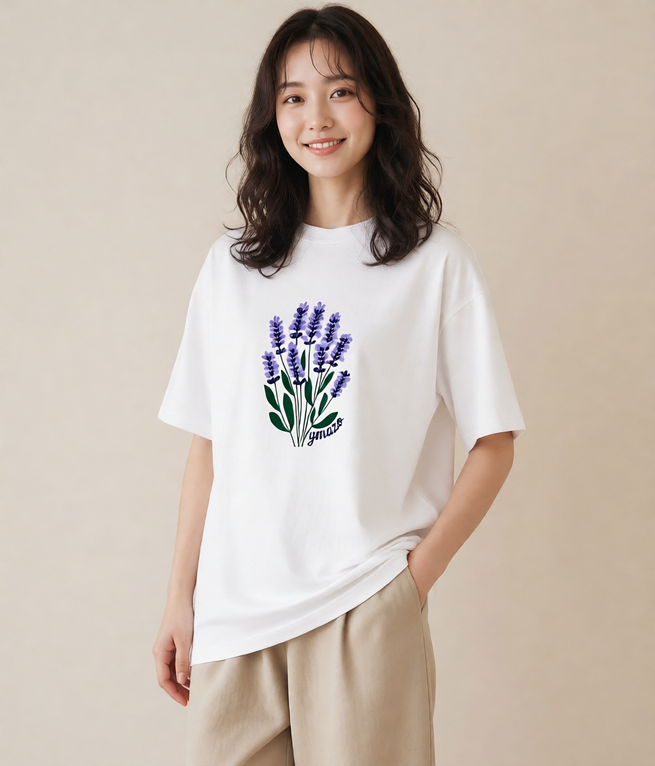 Tシャツ レディース ラベンダー 花 花柄 イラスト アート風 ギフト 母の日 白T