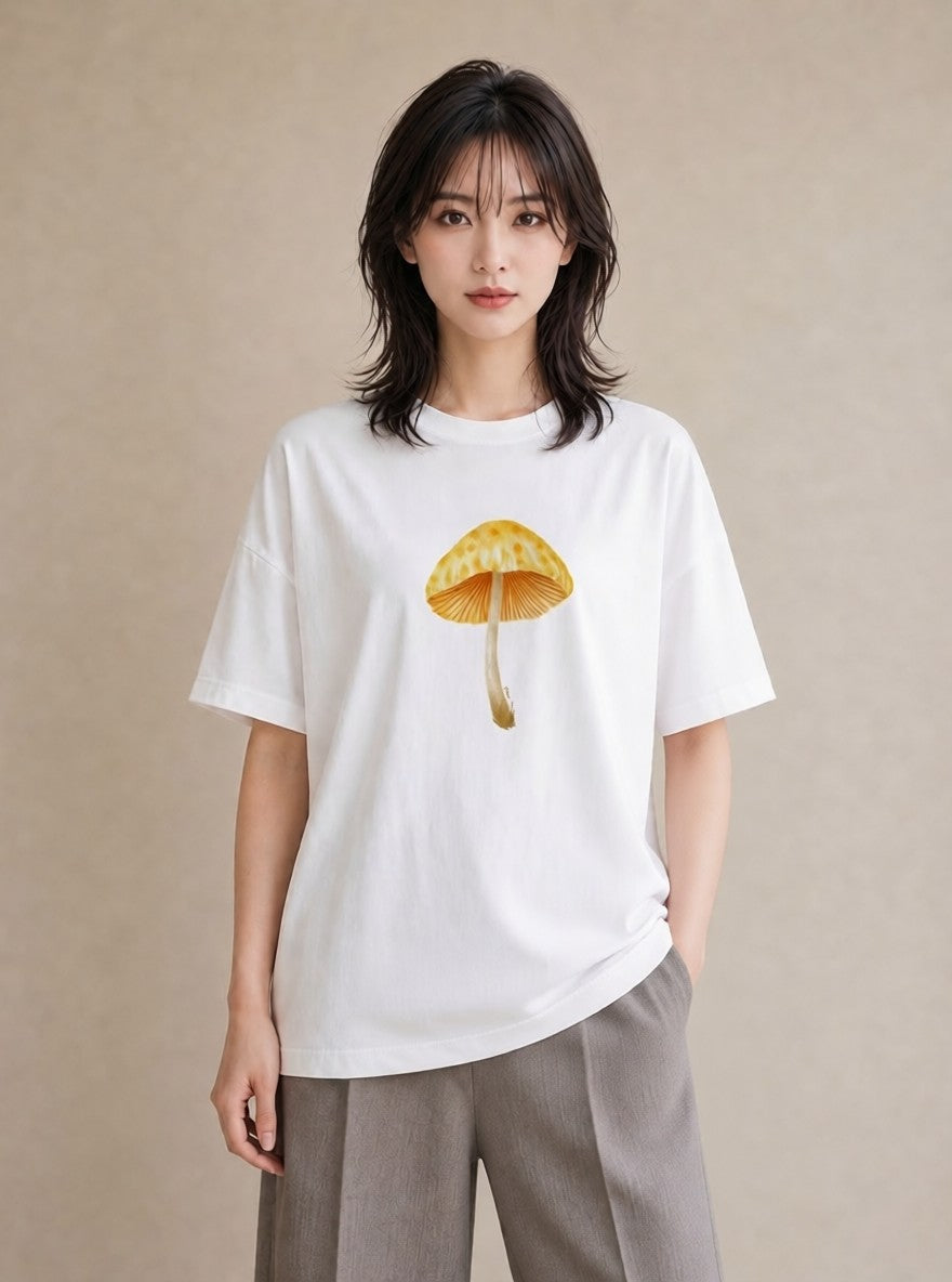 グラフィックTシャツ レディース きのこ 植物 ボタニカル イラスト ラフ ルームウェア ギフト 白T
