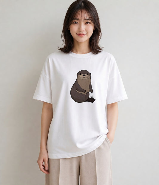 デザインTシャツ レディース ラッコ 動物 アニマル イラスト シンプル 海 カフェ巡り 白T