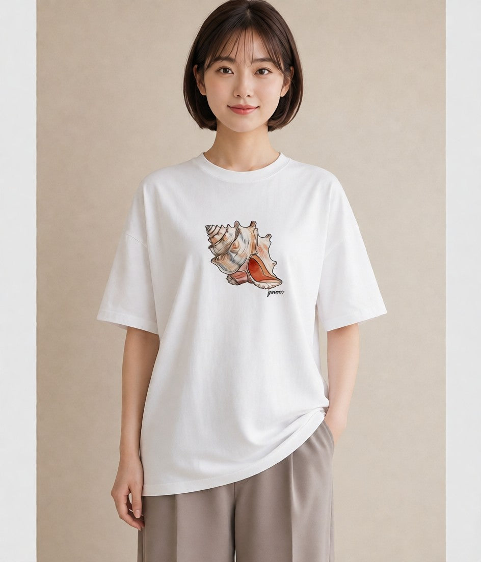 デザインTシャツ レディース ヤドカリ 海の生き物 海 イラスト ミニマル カフェ服 クリスマス 白T