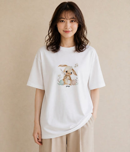 グラフィックTシャツ レディース うさちゃん ペット 動物 イラスト きれいめカジュアル ビーチ デイリーウェア 白T