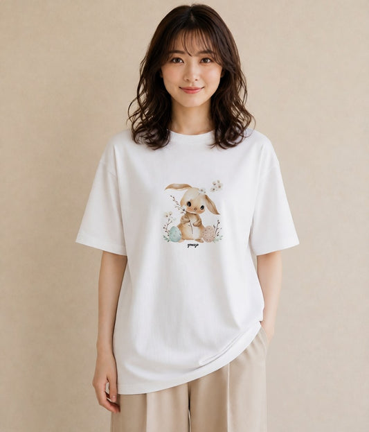 グラフィックTシャツ レディース うさちゃん ペット 動物 イラスト きれいめカジュアル ビーチ デイリーウェア 白T