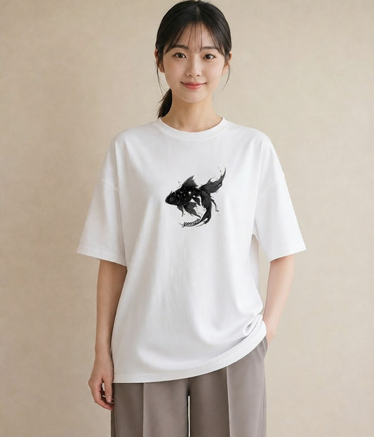 デザインTシャツ レディース 出目金 ペット 動物 イラスト 北欧風 姉妹 送別ギフト 白T