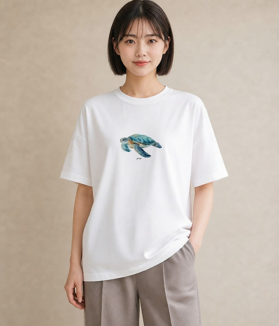 プリントTシャツ レディース ゼニガメ ペット 動物 イラスト ヴィンテージ風 通学 誕生日プレゼント 白T