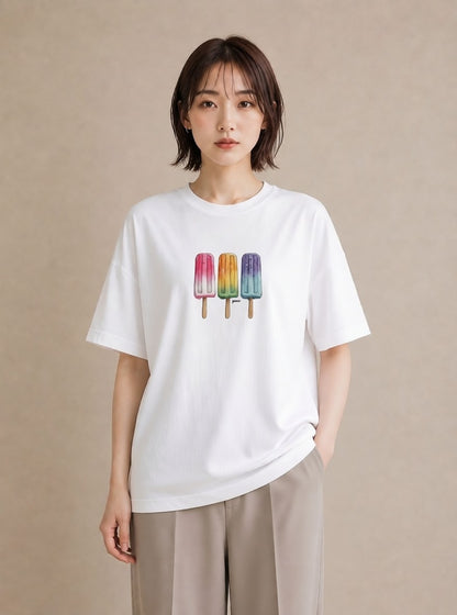 プリントTシャツ レディース マカロン 食べ物 フード イラスト アート風 カジュアルコーデ 買い物 白T