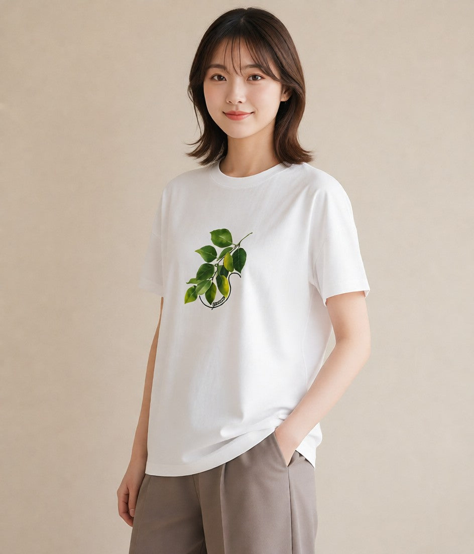 半袖Tシャツ レディース 新緑 植物 ボタニカル イラスト レトロ お揃い 親子 白T