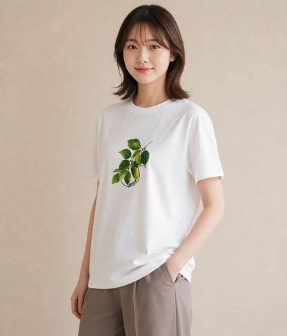 半袖Tシャツ レディース 新緑 植物 ボタニカル イラスト レトロ お揃い 親子 白T