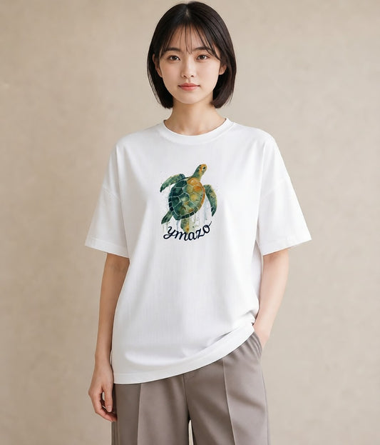 デザインTシャツ レディース カメ ペット 動物 イラスト 綿100 デート 白T
