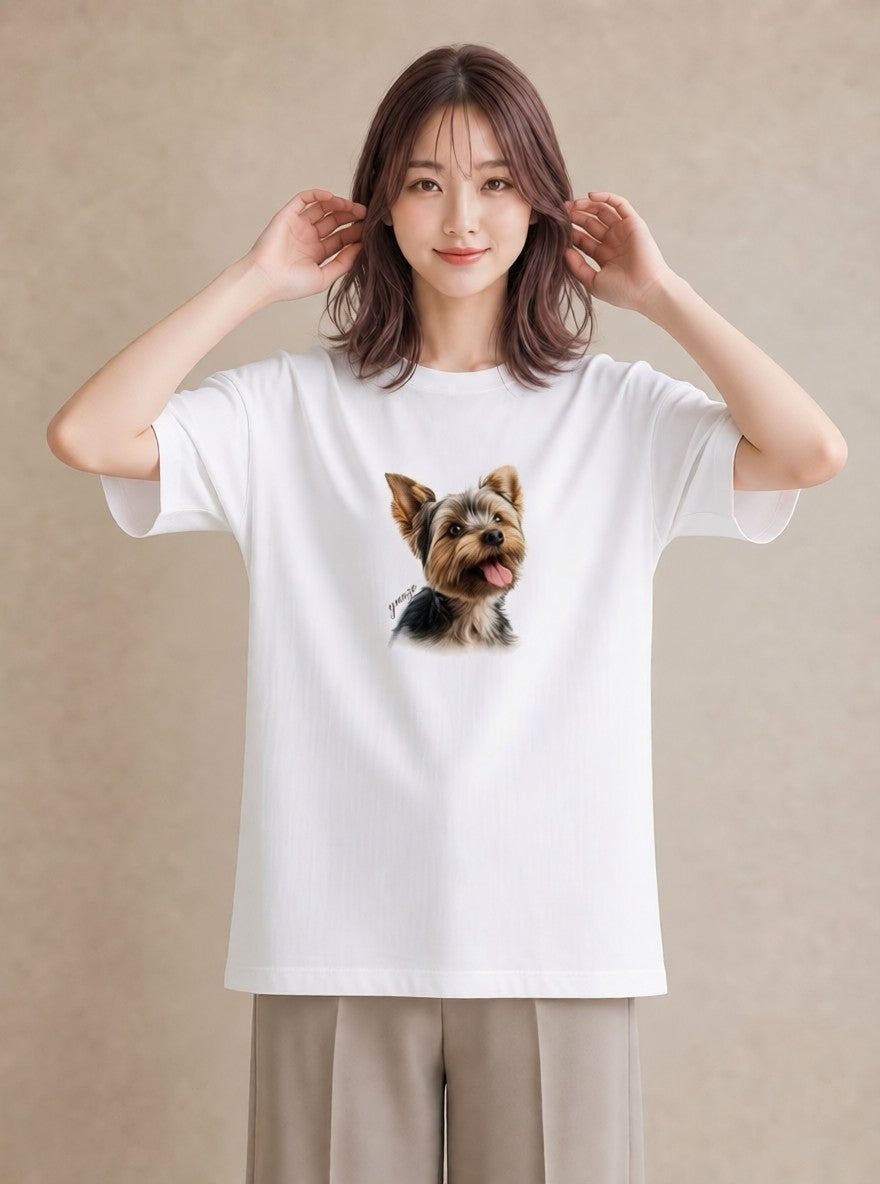 グラフィックTシャツ レディース ヨークシャーテリア 犬 いぬ イラスト 韓国風 誕生日プレゼント 綿100 白T
