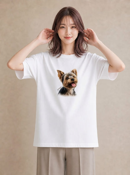 グラフィックTシャツ レディース ヨークシャーテリア 犬 いぬ イラスト 韓国風 誕生日プレゼント 綿100 白T