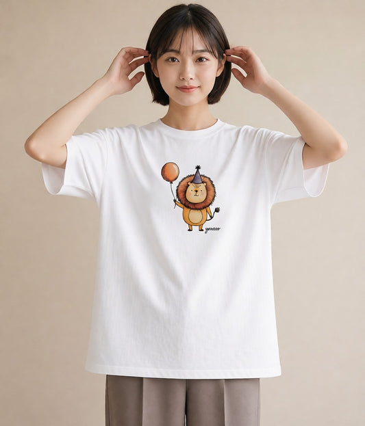 Tシャツ レディース ライオン 動物 アニマル イラスト 上品 公園 ママ 白T