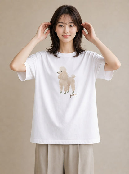 デザインTシャツ レディース トイプードル プードル 犬 いぬ イラスト 旅行コーデ 秋コーデ おしゃれギフト 白T