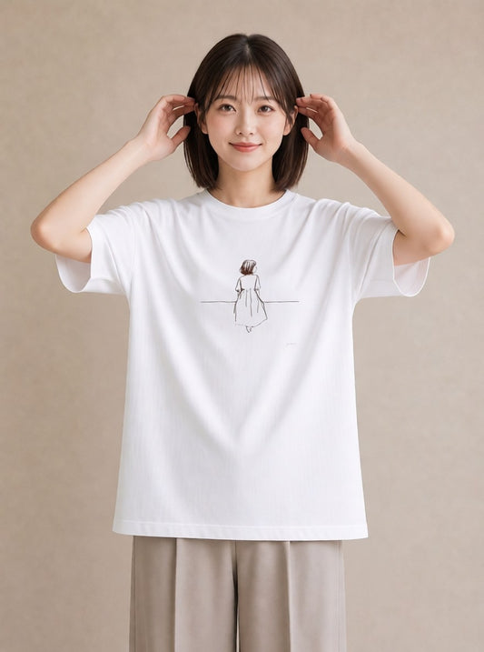 デザインTシャツ レディース 女の子 ガール 後ろ姿 イラスト 個性的 散歩 お出かけ 白T