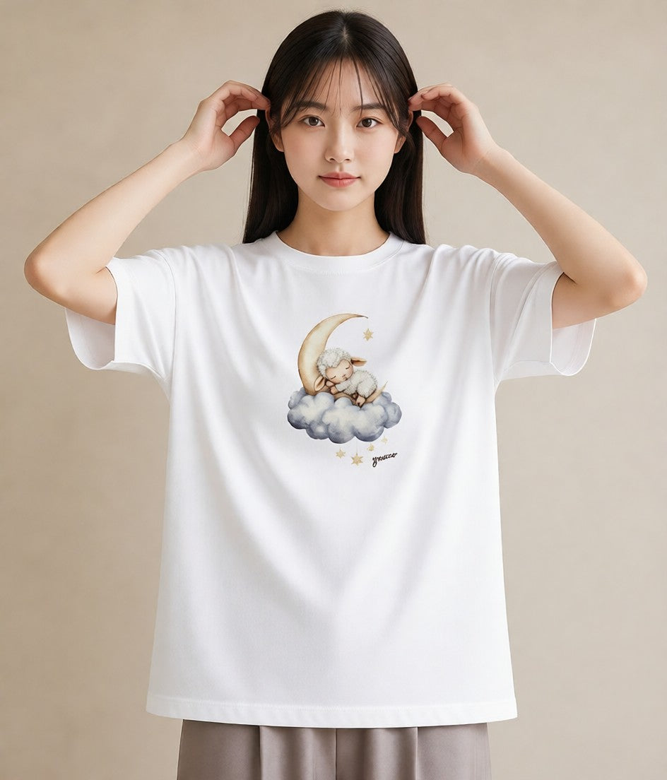 プリントTシャツ レディース ひつじ 動物 アニマル イラスト こなれ感 レイヤード 友達ギフト 白T