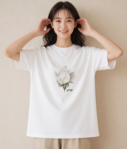 グラフィックTシャツ レディース 牡丹 花 花柄 イラスト ポップ 旅行 母娘コーデ 白T