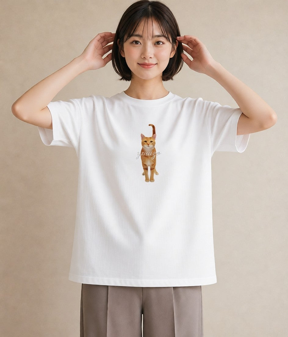 Tシャツ レディース アビシニアン 猫 ねこ イラスト アート風 海 カフェ巡り 白T