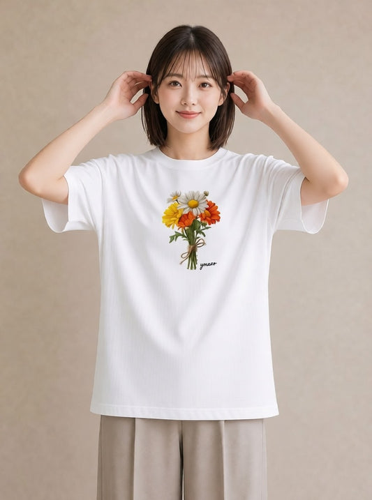 デザインTシャツ レディース マーガレット 花 花柄 イラスト 上品 社会人 女性 白T