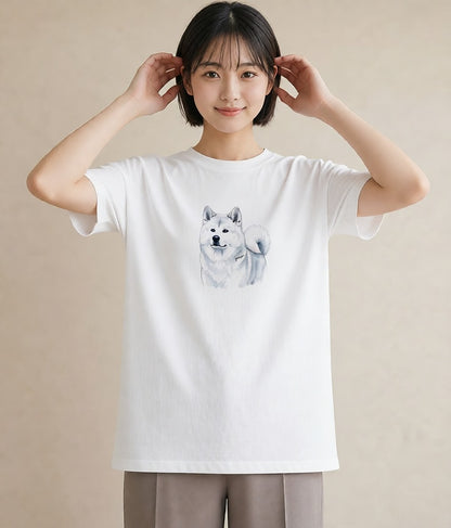 半袖Tシャツ レディース 秋田犬 犬 いぬ イラスト ニュアンス 春コーデ 姉妹 白T