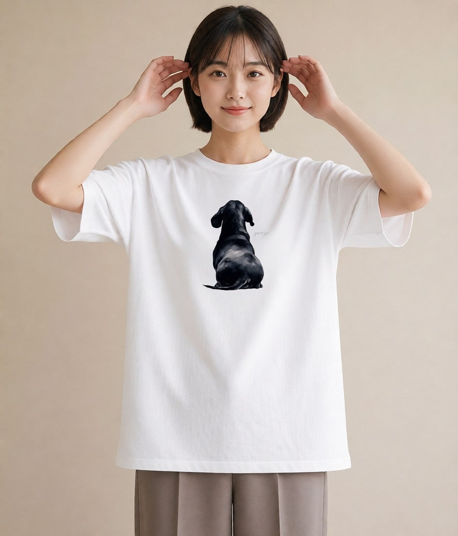 デザインTシャツ レディース ミニチュアダックスフンド 犬 いぬ イラスト 旅行コーデ 通勤 在宅 白T