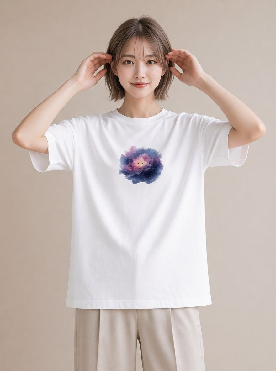 半袖Tシャツ レディース 双子座 星空 宇宙 イラスト 水彩風 カフェ服 クリスマス 白T