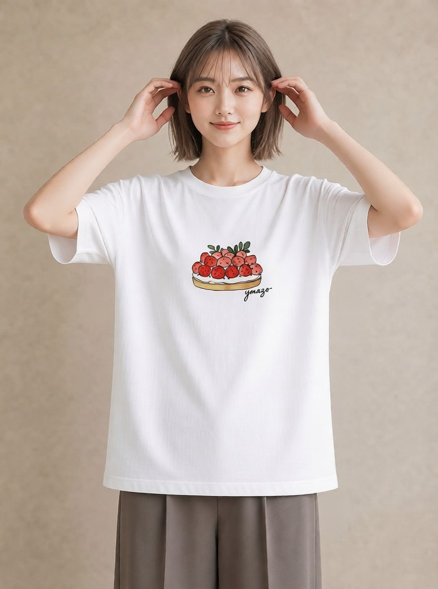 半袖Tシャツ レディース どら焼き 食べ物 フード イラスト レトロ 普段着 週末コーデ 白T