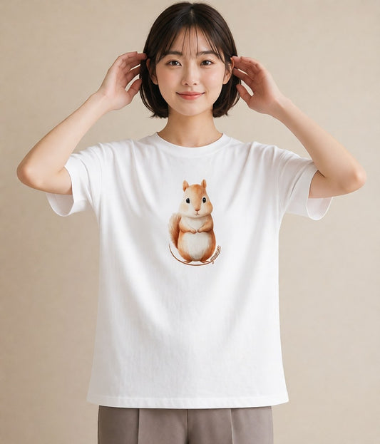 デザインTシャツ レディース ジャンガリアンハムスター ペット 動物 イラスト ヴィンテージ風 自分用 ルームウェア 白T