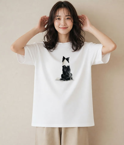 グラフィックTシャツ レディース ボーダーコリー 犬 いぬ イラスト モード 部屋着 女性向けギフト 白T