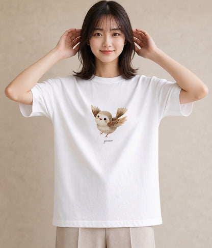 デザインTシャツ レディース シマエナガ しまえなが 動物 アニマル イラスト ガーリー レイヤード 友達ギフト 白T