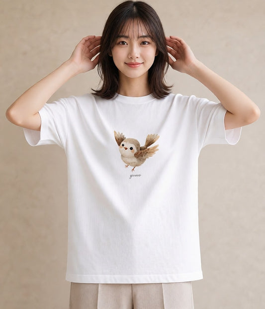 デザインTシャツ レディース シマエナガ しまえなが 動物 アニマル イラスト ガーリー レイヤード 友達ギフト 白T