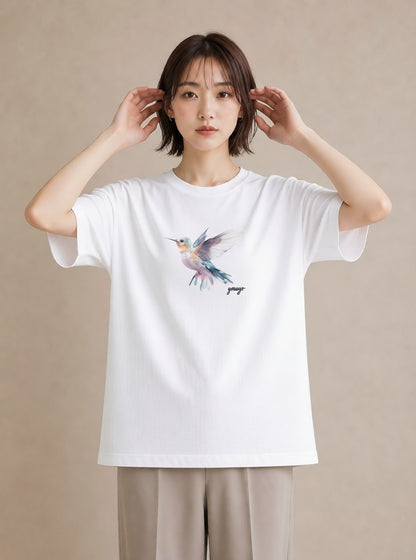デザインTシャツ レディース コザクラインコ ペット 動物 イラスト ボタニカル ラフ レイヤード 白T