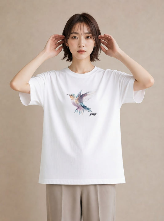デザインTシャツ レディース コザクラインコ ペット 動物 イラスト ボタニカル ラフ レイヤード 白T