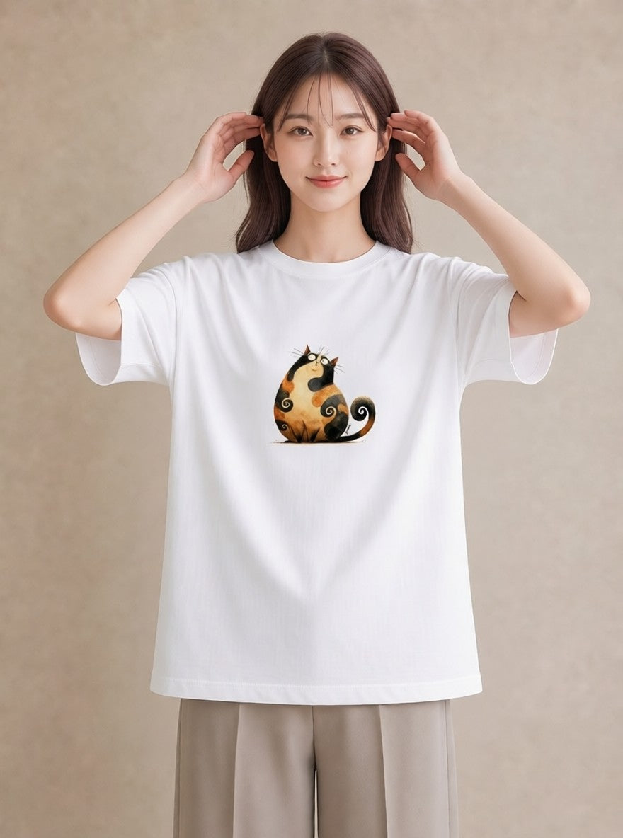 半袖Tシャツ レディース エキゾチックショートヘア 猫 ねこ イラスト 北欧風 週末コーデ 敬老の日 白T