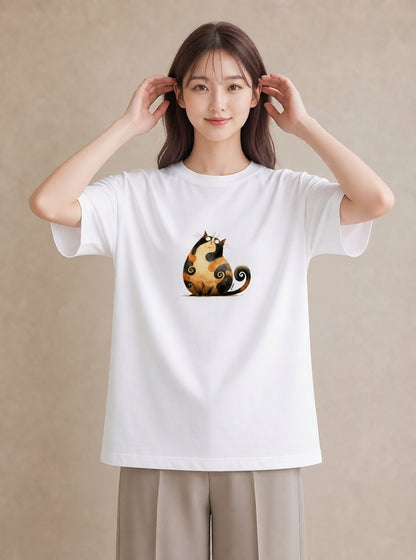 半袖Tシャツ レディース エキゾチックショートヘア 猫 ねこ イラスト 北欧風 週末コーデ 敬老の日 白T