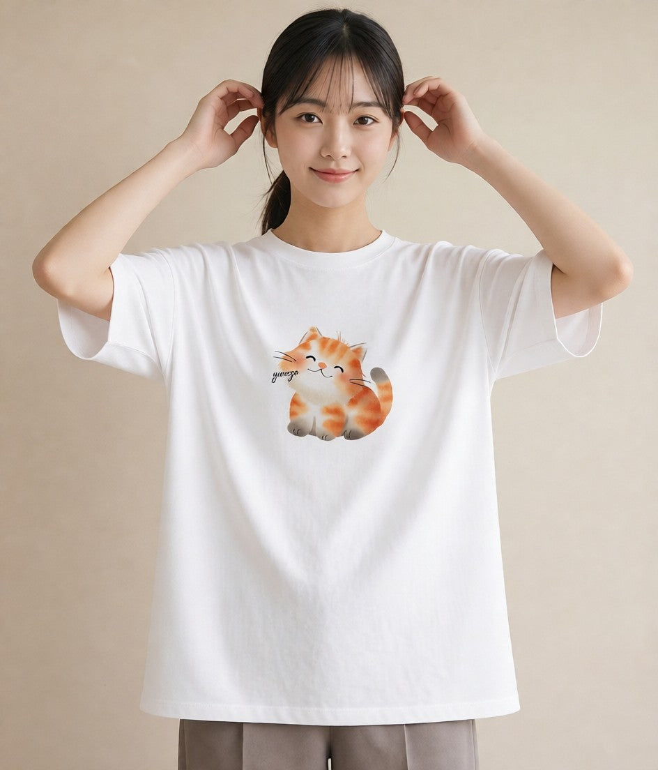 デザインTシャツ レディース 三毛猫 みけねこ 三毛 猫 ねこ イラスト ニュアンス 女性向けギフト 散歩 白T