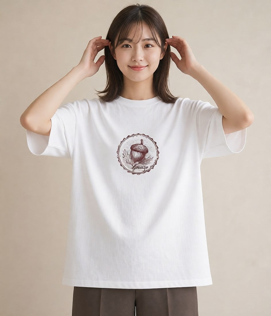 デザインTシャツ レディース どんぐり 植物 ボタニカル イラスト ラフ お揃い 親子 白T