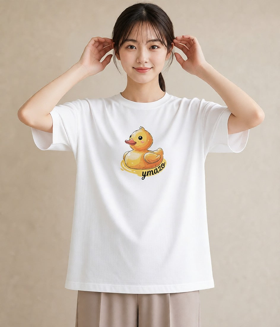 半袖Tシャツ レディース アヒル 動物 アニマル イラスト シンプル 通勤 在宅 白T
