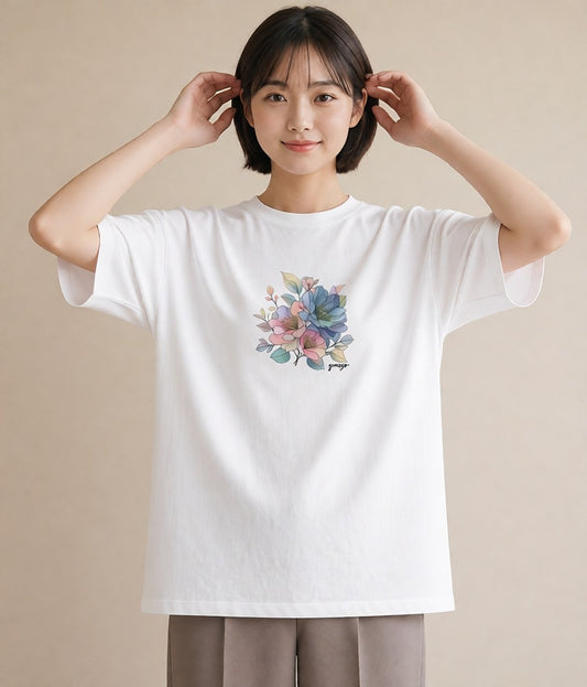 デザインTシャツ レディース あさがお 朝顔 花 花柄 イラスト シック 姉妹 送別ギフト 白T