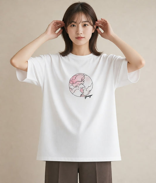 半袖Tシャツ レディース 月 星空 宇宙 イラスト ガーリー 通勤 在宅 白T