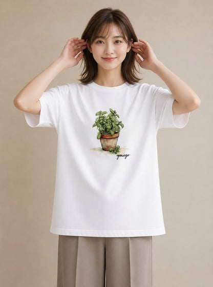 Tシャツ レディース ハーブ 植物 ボタニカル イラスト きれいめ 母の日 ビーチ 白T