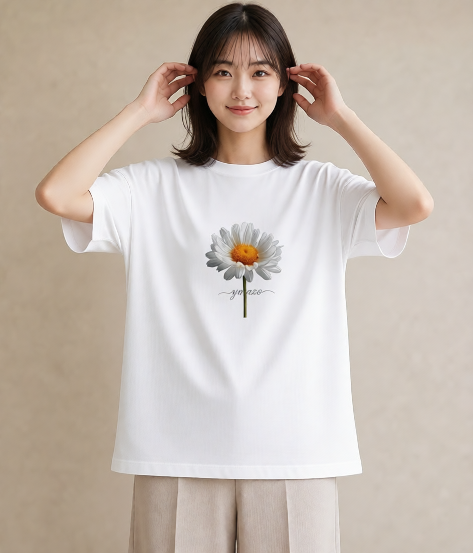 プリントTシャツ レディース マーガレット 花 花柄 イラスト デート 帰省 白T