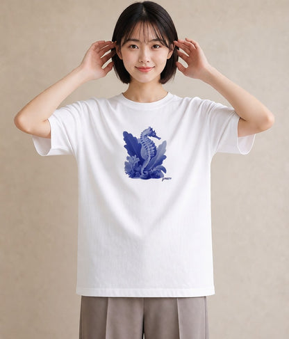 プリントTシャツ レディース タツノオトシゴ 海の生き物 海 イラスト お洒落 綿100 デート 白T