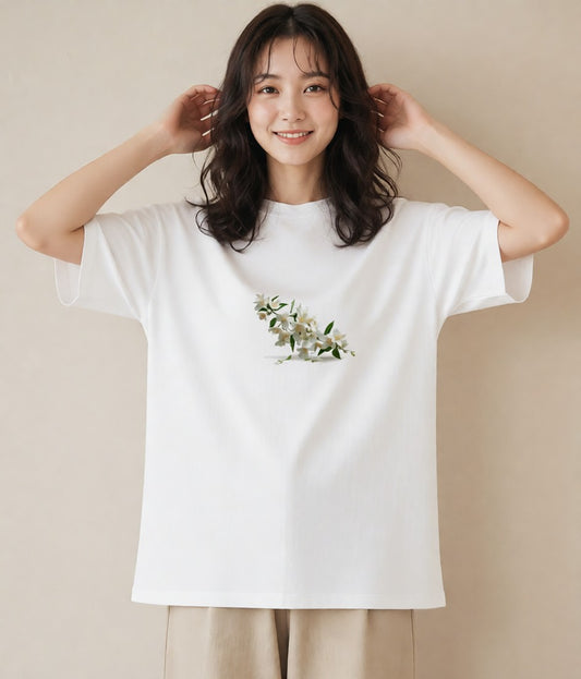 Tシャツ レディース 金木犀 花 花柄 イラスト ニュアンス 敬老の日 ホワイトデー 白T