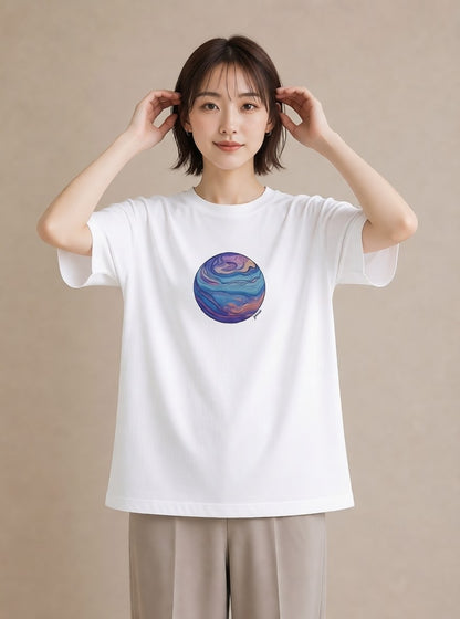 プリントTシャツ レディース 惑星 星空 宇宙 イラスト レトロ 帰省 ラフ 白T