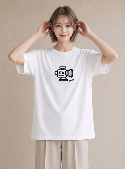 Tシャツ レディース カメラ フィルムカメラ レトロカメラ イラスト こなれ感 春服 ミセス 白T